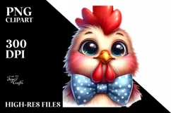 Watercolor Funny Baby Rooster Portrait With Bow | Clipart Product Image 1