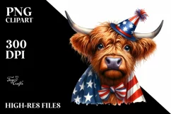 Watercolor Highland Cow Portrait with Party Hat & Confusion Product Image 1