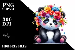 Cute Panda with Flower Crown, High-Res PNG Product Image 1