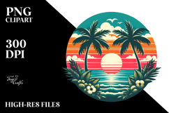 Retro Tropical Beach Sunset, PNG Product Image 2