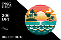 Retro Tropical Beach Sunset, PNG Product Image 2