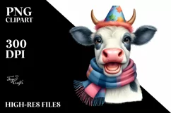 Cow Cow Portrait with Party Hat Clipart Product Image 1