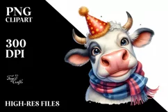 Cow Cow Portrait with Party Hat and Scarf Product Image 1
