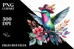 Watercolor Vibrant Hummingbird | With Hat Clipart Product Image 1
