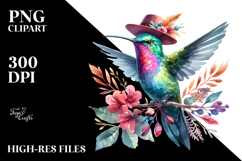Watercolor Vibrant Hummingbird | With Hat Clipart Product Image 2