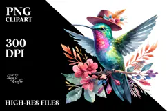 Watercolor Vibrant Hummingbird | With Hat Clipart Product Image 2