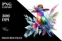 Watercolor Vibrant Hummingbird | With Hat Clipart Product Image 2