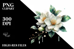 Glossy Jasmine Watercolor Clipart Product Image 3