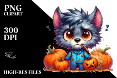 Confused Werewolf with Pumpkins, PNG Product Image 2