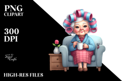 Watercolor Old Lady Sitting on Couch | Sublimation | Clipart Product Image 2