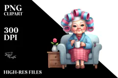 Watercolor Old Lady Sitting on Couch | Sublimation | Clipart Product Image 2