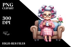 Watercolor Old Lady Sitting on Couch | Sublimation | Clipart Product Image 1