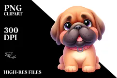 Cute Cartoon Mastiff Watercolor PNG Product Image 2