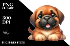 Cute Cartoon Mastiff Watercolor PNG Product Image 2