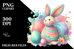 Colorful Pastel Bunny on Wood, PNG Product Image 2