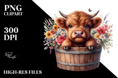 Baby Highland Cow Wood Bucket PNG Product Image 1