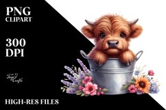 Baby Highland Cow with Flowers PNG Product Image 3