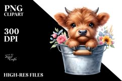 Baby Highland Cow with Flowers PNG Product Image 3