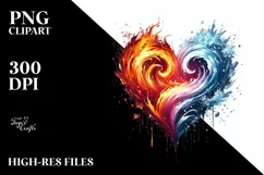 Paint Brush Style Heart Fire and Ice PNG Product Image 2