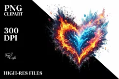 Paint Brush Style Heart Fire and Ice PNG Product Image 2