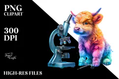 Colorful Baby Highland Cow with Microscope, Transparent PNG Product Image 2