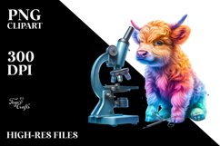 Colorful Baby Highland Cow with Microscope, Transparent PNG Product Image 1