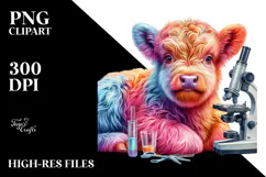 Colorful Baby Highland Cow with Microscope, Transparent PNG Product Image 2