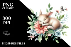 Whimsical Watercolor Baby Rabbit Flower PNG Product Image 2