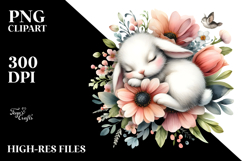 Sleeping Baby Rabbit Flower PNG Product Image 2