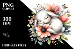 Sleeping Baby Rabbit Flower PNG Product Image 2