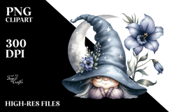 Cute Garden Gnome with Lobelia PNG Product Image 2