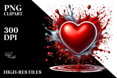 Red Glossy Heart on Splashy Background PNG Product Image 2
