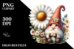 Cute GNOME with Daisy Floral Frame PNG Product Image 2