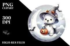Cute Baby Polar Bear on Moon Halloween PNG Product Image 3