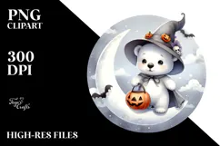 Cute Baby Polar Bear on Moon Halloween PNG Product Image 2