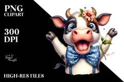 Enthusiastic Cow with Bow, Transparent PNG Product Image 2