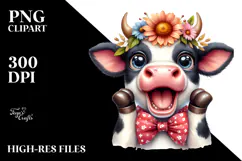 Enthusiastic Cow with Bow, Transparent PNG Product Image 2
