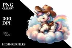 Cute Baby Unicorn Cowboy Hat Watercolor Product Image 3