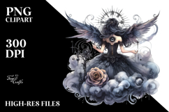 Gothic Fairy on Cloud, Back View PNG Product Image 2