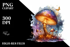 Magical Shiny Mushroom Watercolor Splash PNG Product Image 3