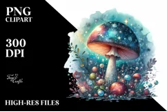 Magical Shiny Mushroom Watercolor Splash PNG Product Image 1