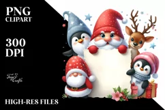 Cute Christmass Gnome Peeking Over Paper PNG Product Image 1