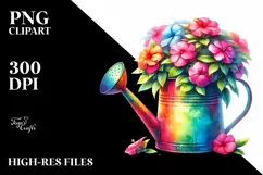 Watercolor Watering Can with Impatiens Clipart Product Image 3