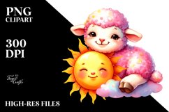 Colorful Baby Lamb on Smiling Sun PNG Product Image 2