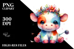 Watercolor Cute Baby Cow | Sublimation | Clipart Product Image 2