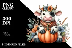 Funny Cow Pumpkin Sitting | Sublimation Clipart Product Image 1