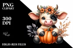 Funny Cow Pumpkin Sitting | Sublimation Clipart Product Image 1