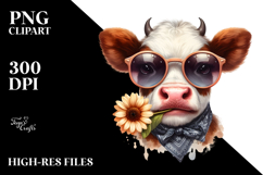 Funny Cow with Sunglasses PNG Product Image 2