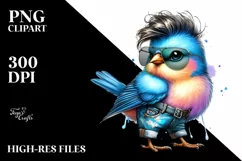 Posing Bird in Jeans, Vibrant Watercolor PNG Product Image 1