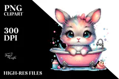 Happy Vibrant Cute Bunny Bathtub PNG Product Image 2